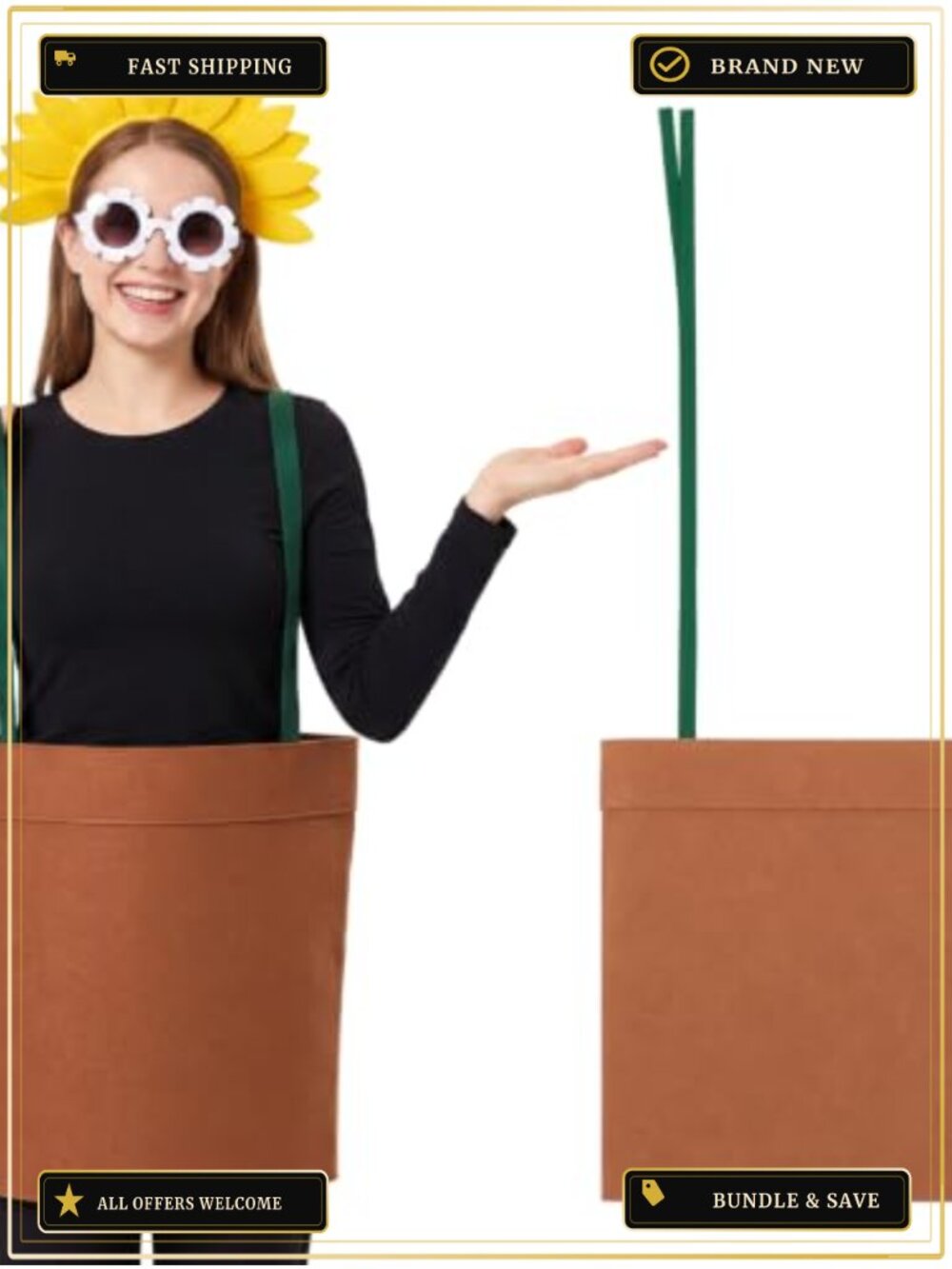 Adult Flower Pot Costume Brown Felt Oversized Dress Halloween